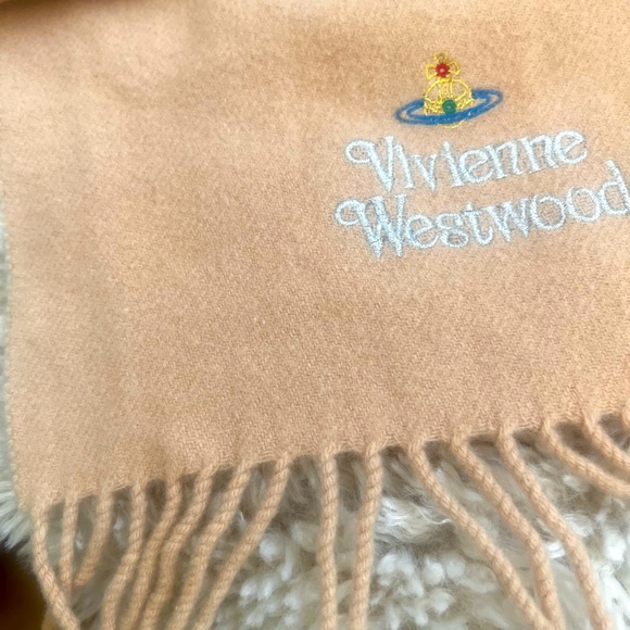 Vivienne Westwood Women's Embroidered Lambswool Scarf 30X180 - Camel - Picture 5 of 5